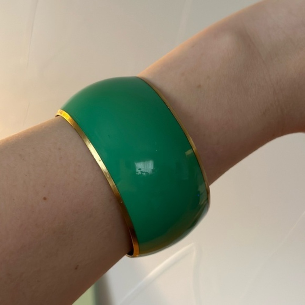 Green Gold Enamel Large Bangle Bracelet Cuff Vintage GUC